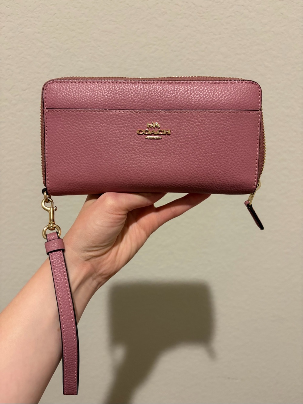 Coach Pink Pebbled Leather Zip Wristlet